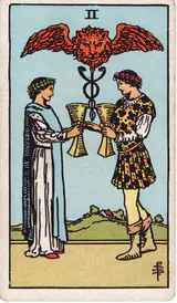 Двойка Кубков (Two of Cups) — карта Таро колоды Уэйта-Смит