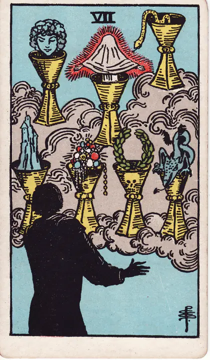 Семёрка Кубков (Seven of Cups) — карта Таро колоды Уэйта-Смит