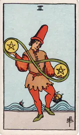 Двойка Пентаклей (Two of Pentacles) — карта Таро колоды Уэйта-Смит