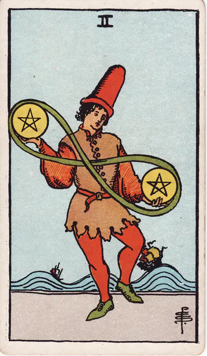 Двойка Пентаклей (Two of Pentacles) — карта Таро колоды Уэйта-Смит