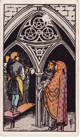 Тройка Пентаклей (Three of Pentacles) — карта Таро колоды Уэйта-Смит