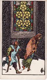 Пятёрка Пентаклей (Five of Pentacles) — карта Таро колоды Уэйта-Смит