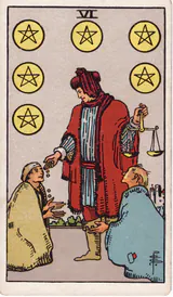 Шестёрка Пентаклей (Six of Pentacles) — карта Таро колоды Уэйта-Смит