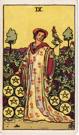 Девятка Пентаклей (Nine of Pentacles) — карта Таро колоды Уэйта-Смит