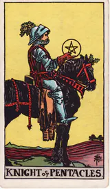 Рыцарь Пентаклей (Knight of Pentacles) — карта Таро колоды Уэйта-Смит