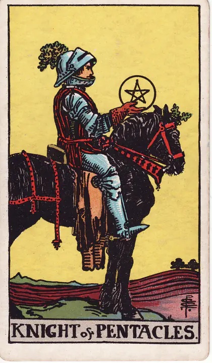 Рыцарь Пентаклей (Knight of Pentacles) — карта Таро колоды Уэйта-Смит