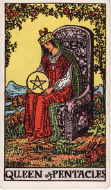 Королева Пентаклей (Queen of Pentacles) — карта Таро колоды Уэйта-Смит