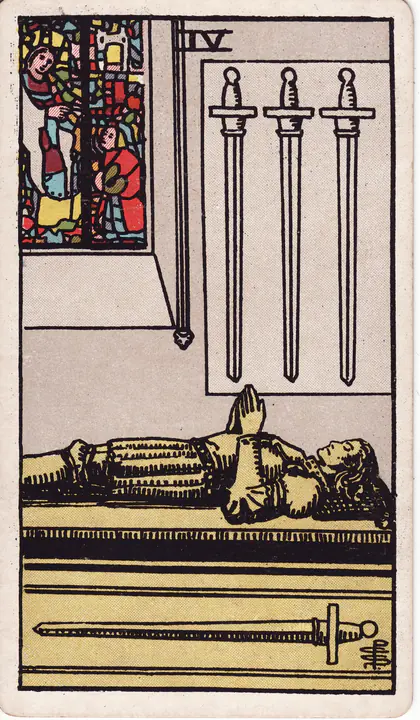Четвёрка Мечей (Four of Swords) — карта Таро колоды Уэйта-Смит