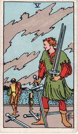 Пятёрка Мечей (Five of Swords) — карта Таро колоды Уэйта-Смит