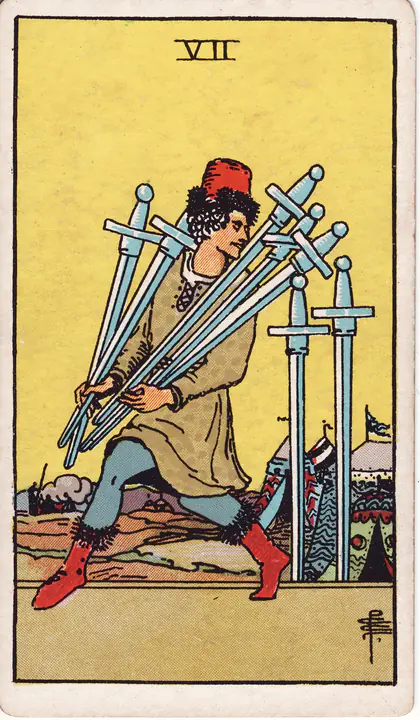 Семёрка Мечей (Seven of Swords) — карта Таро колоды Уэйта-Смит