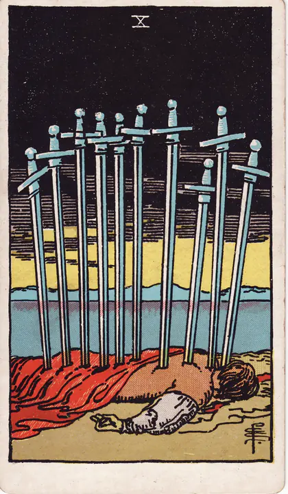 Десятка Мечей (Ten of Swords) — карта Таро колоды Уэйта-Смит