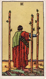 Тройка Жезлов (Three of Wands) — карта Таро колоды Уэйта-Смит