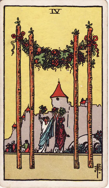 Четвёрка Жезлов (Four of Wands) — карта Таро колоды Уэйта-Смит