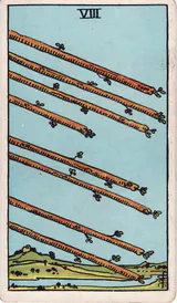 Восьмёрка Жезлов (Eight of Wands) — карта Таро колоды Уэйта-Смит